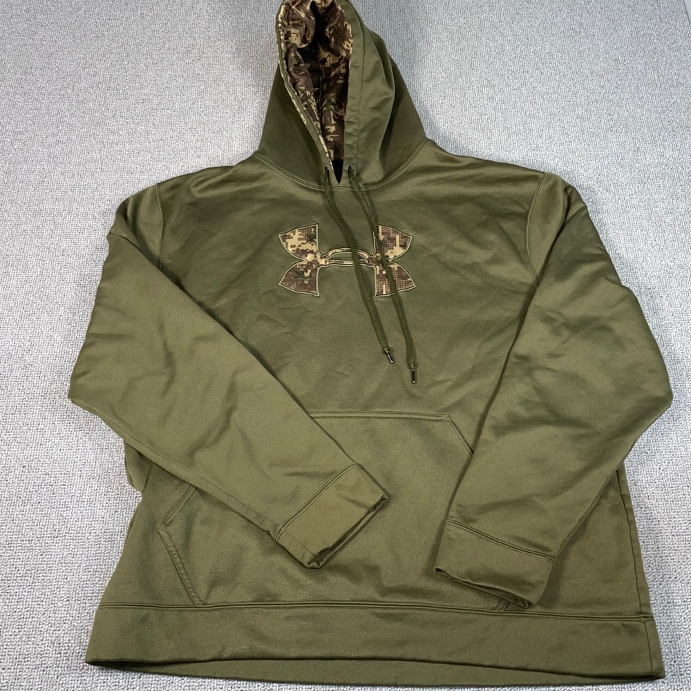 Under Armour Hoodie Mens XXL Olive Green Digital Camo Logo Fleece Pullover Gym